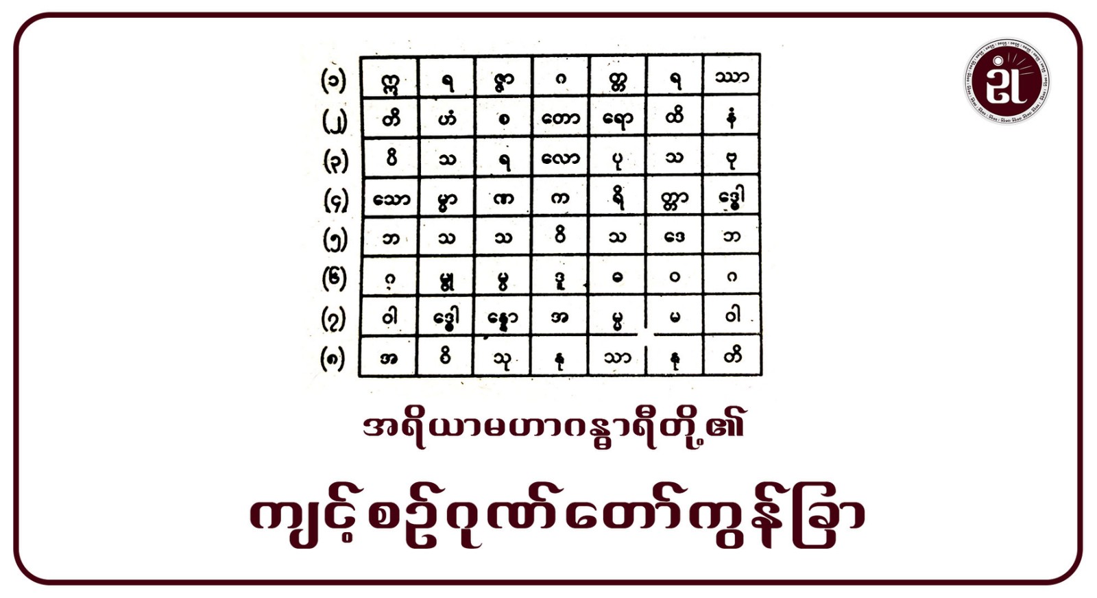 အရိယာ မဟာဂန္ဓာရီတို့၏ ကျင့်စဉ် ဂုဏ်တော်ကွန်ခြာ